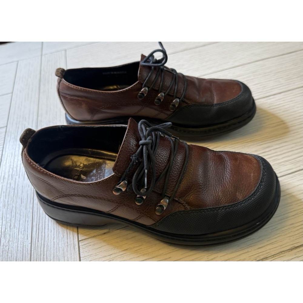 Dansko Women's Sz EU 38 Janika Lace Up Oxford Clogs Brown Leather Comfort Shoes